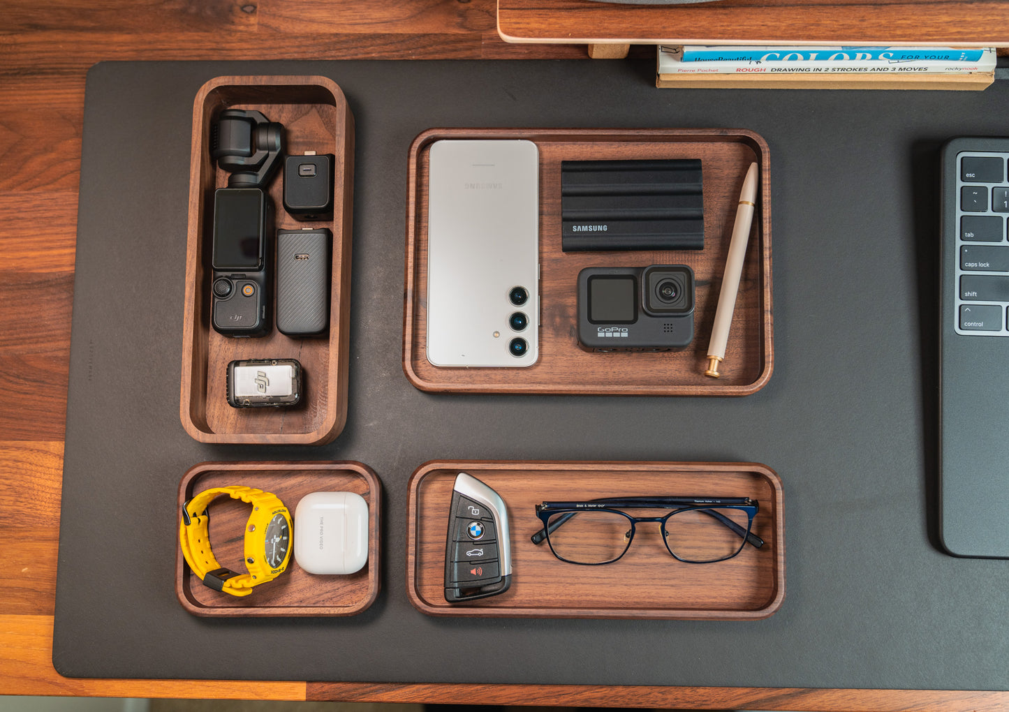 Walnut Wood Desk Organizer Set