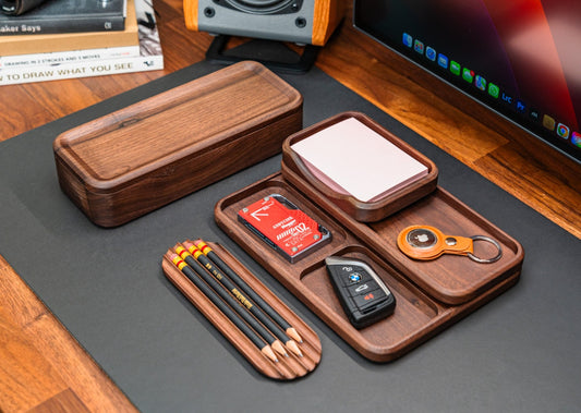 Walnut Wood Desk Organizer Set