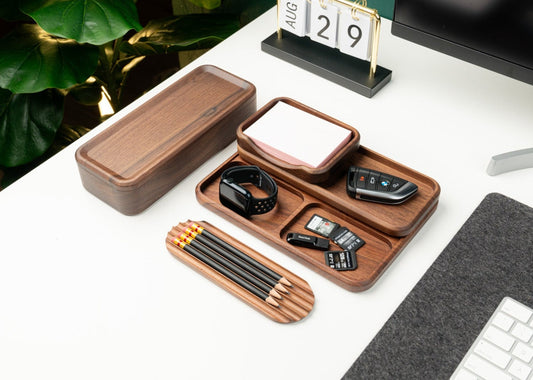 Walnut Wood Desk Organizer Set